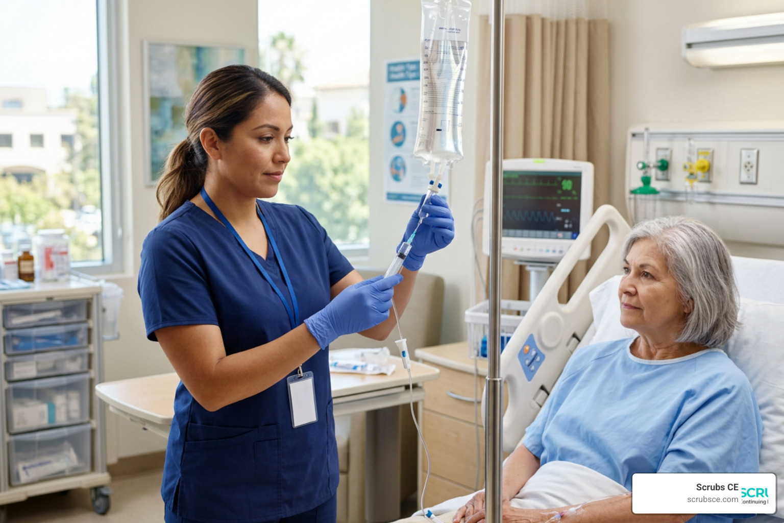 california nursing ceu iv therapy nurse preparing IV line california nursing ceu iv therapy nurse preparing IV line