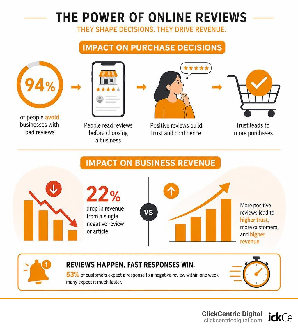 infographic showing impact of online reviews on purchase decisions and business revenue infographic