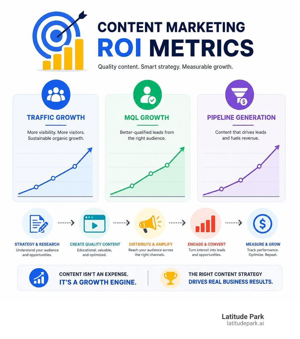 Infographic showing content marketing ROI metrics including traffic growth, MQL growth, and pipeline generation infographic