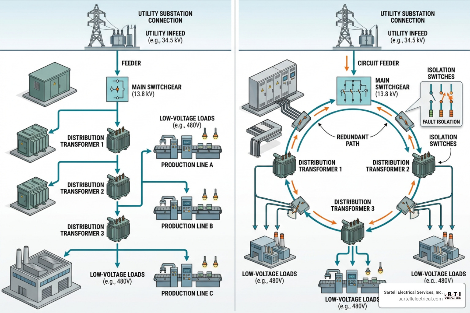 Radial versus loop network topologies for industrial power distribution Radial versus loop network topologies for industrial power distribution