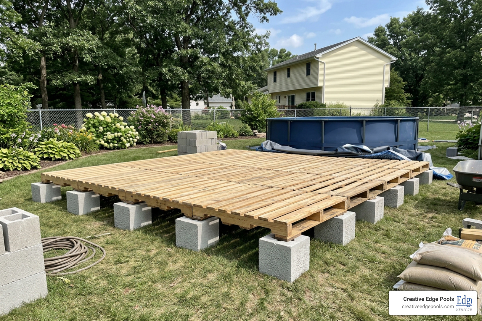 level pallet deck foundation with concrete blocks level pallet deck foundation with concrete blocks