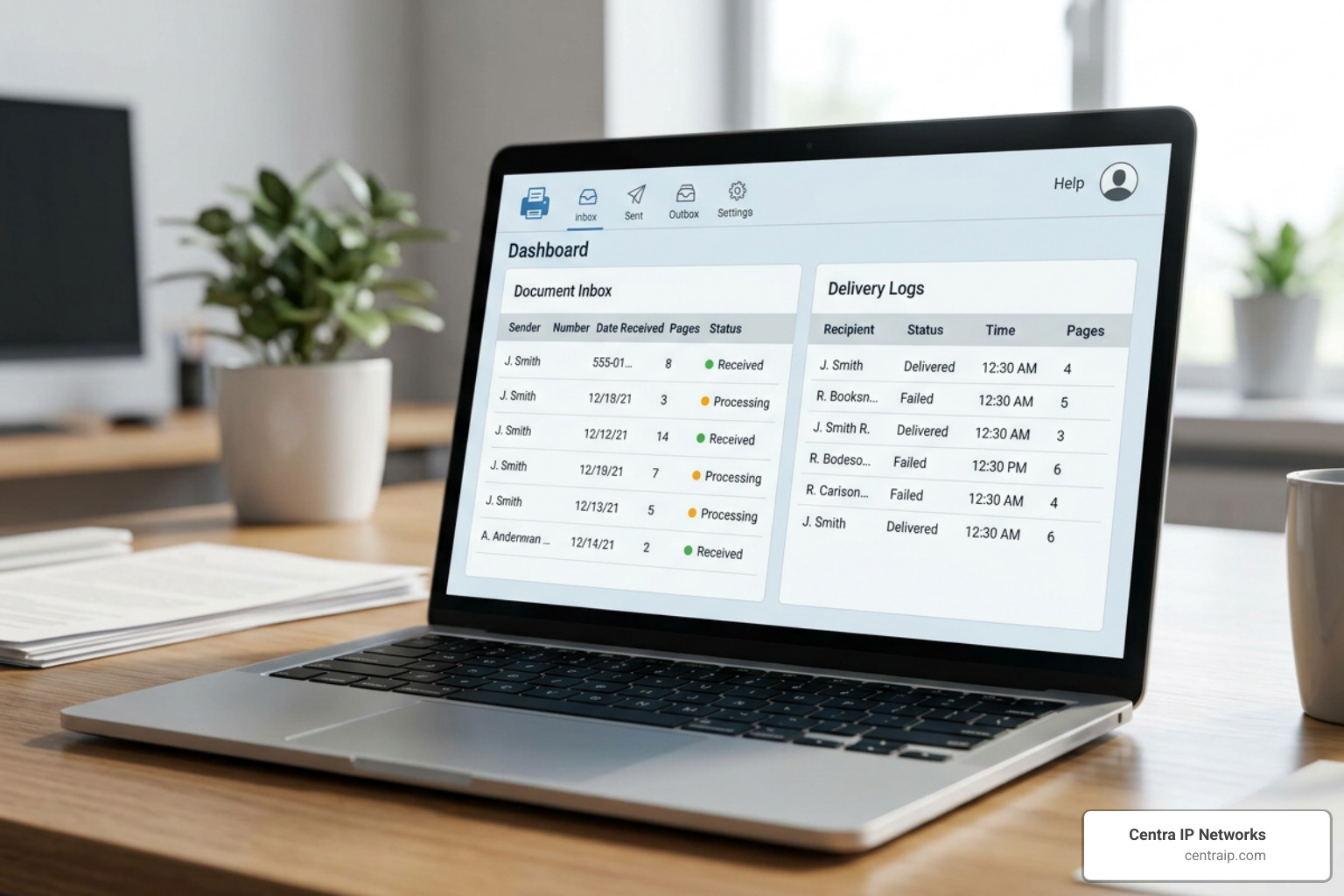 cloud fax dashboard overview with document inbox and delivery logs cloud fax dashboard overview with document inbox and delivery logs