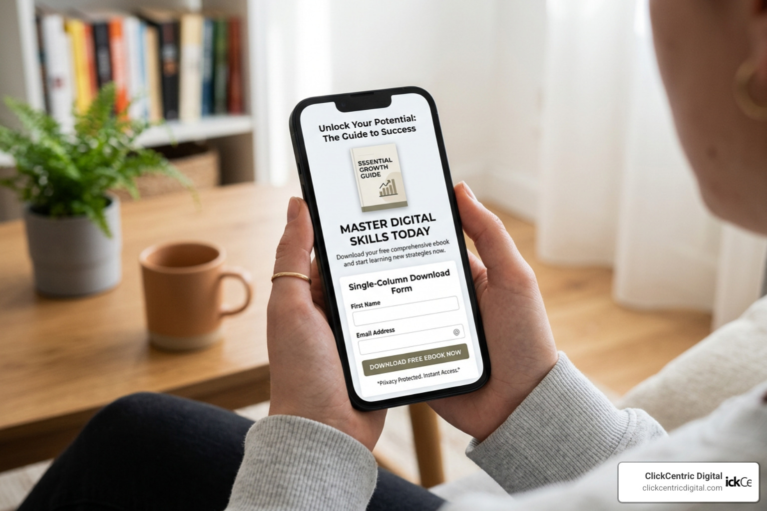 Mobile-optimized ebook landing page design showing single-column form