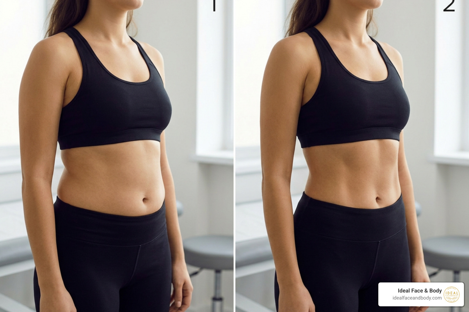 Before and after body contouring results showing sculpted abdomen and flanks Before and after body contouring results showing sculpted abdomen and flanks