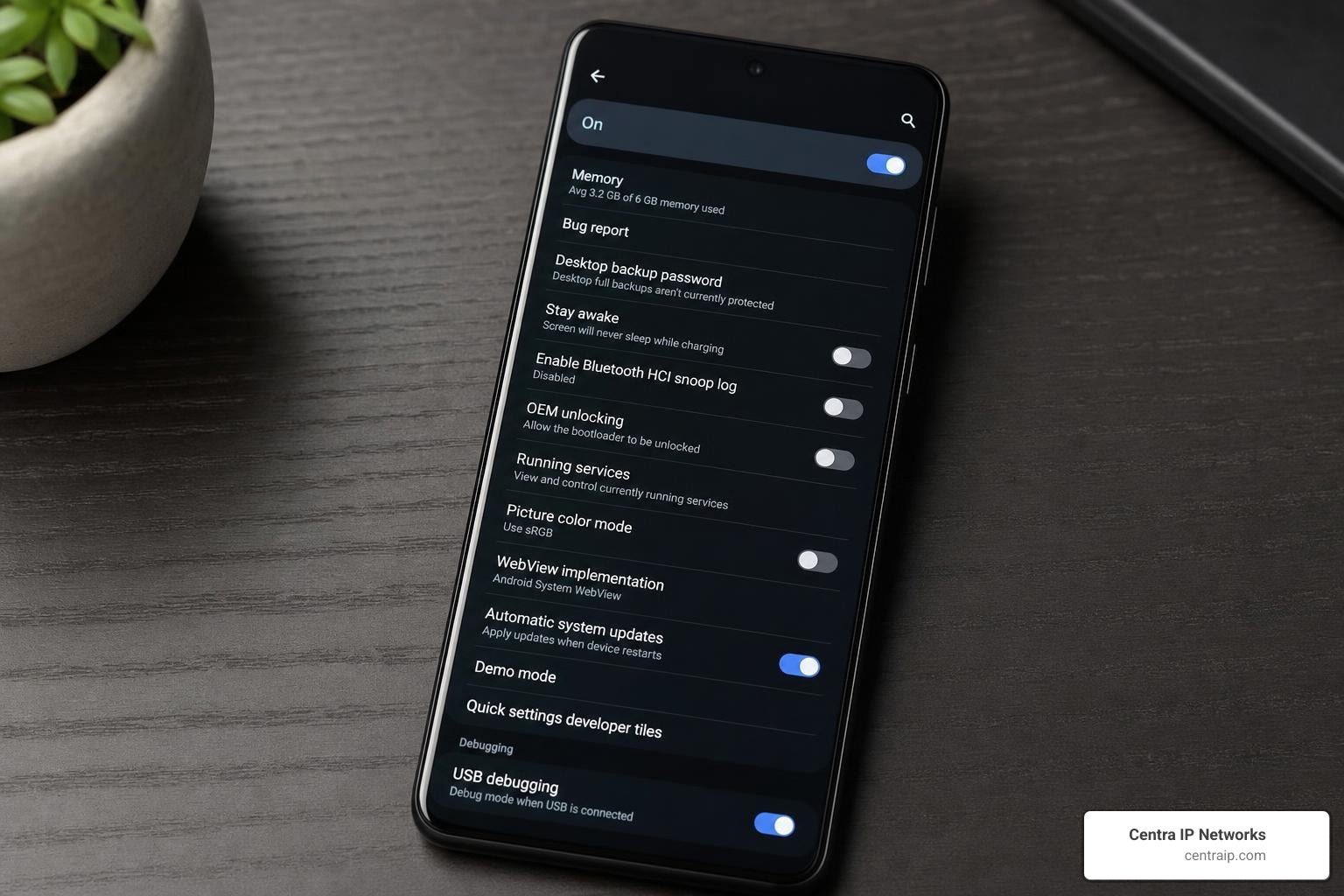 Android developer settings configuration screen Android developer settings configuration screen