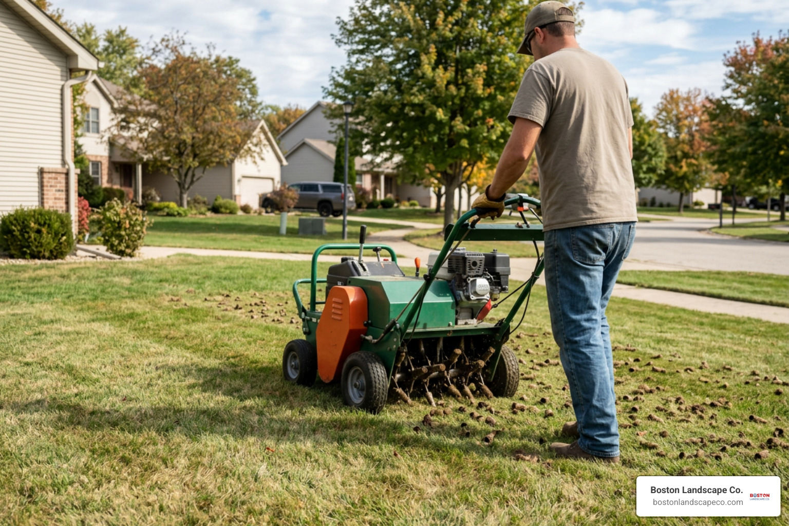 core aerator removing soil plugs from lawn
