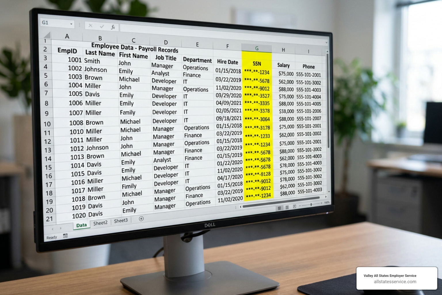 clean CSV spreadsheet with highlighted SSN columns for E-Verify