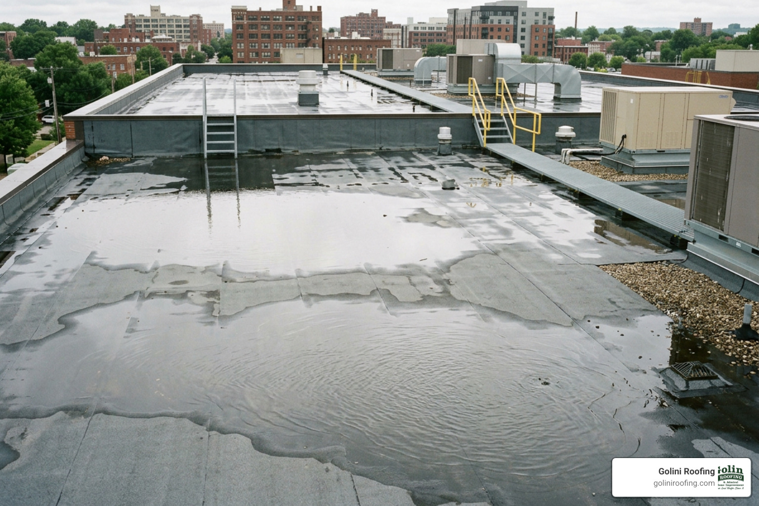 water pooling on a low-slope roof water pooling on a low-slope roof