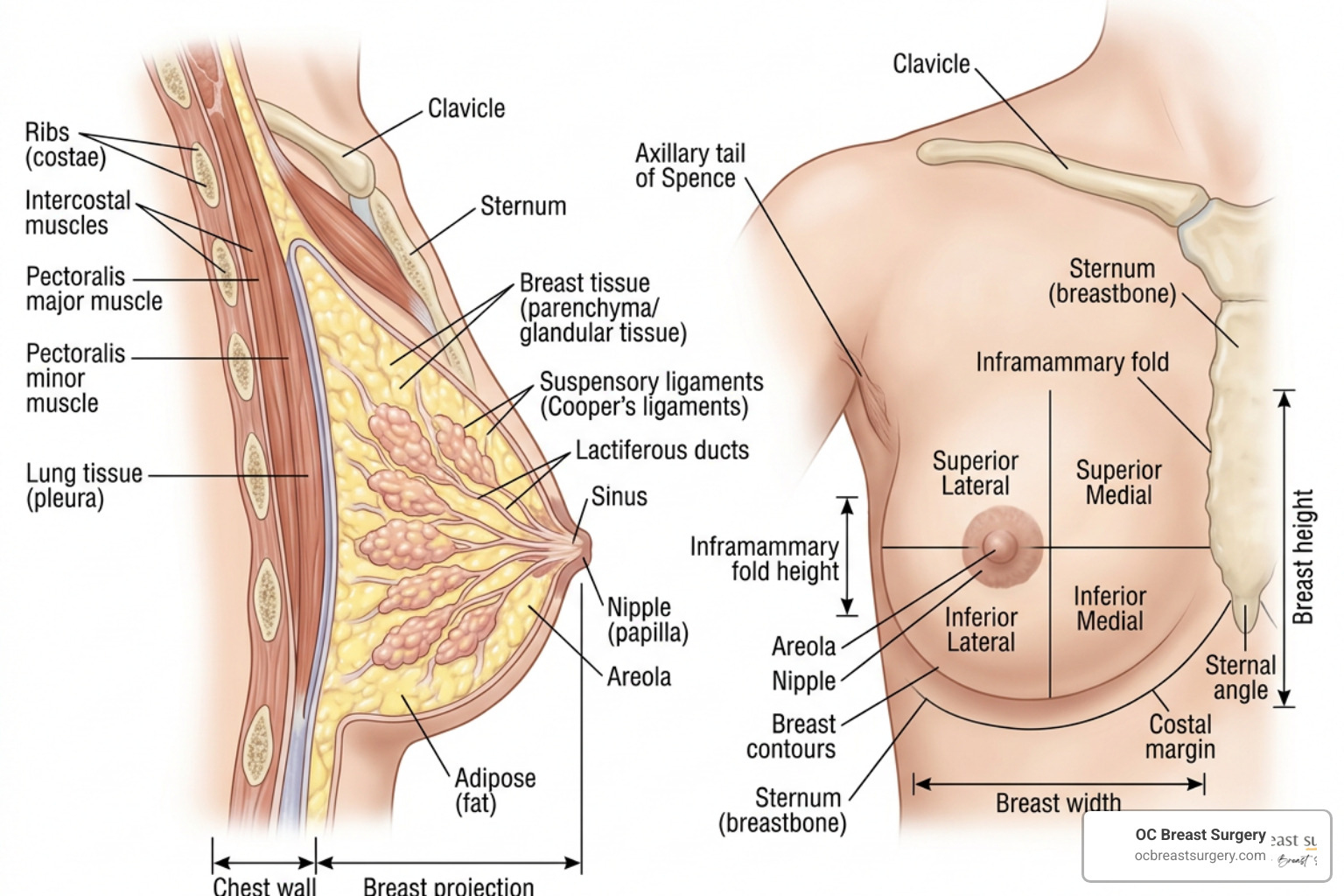 Proportional breast anatomy and chest wall dimensions