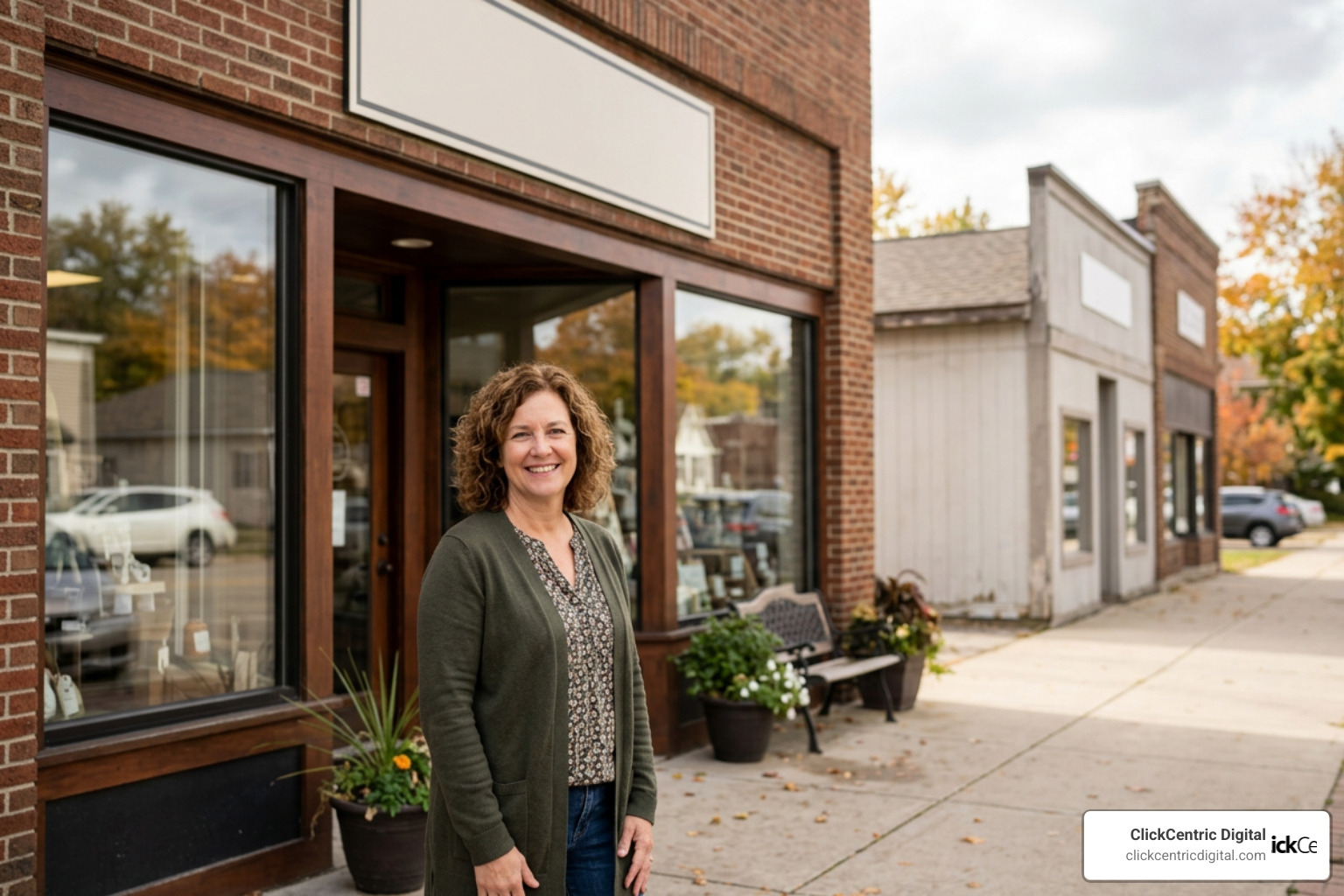 Successful local business owner in West Michigan smiling Successful local business owner in West Michigan smiling