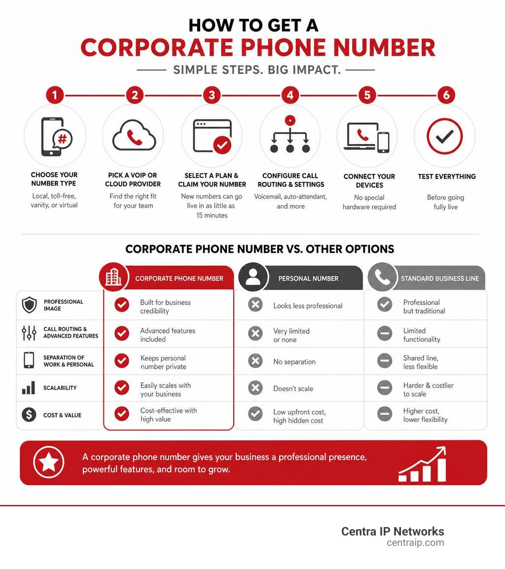 Steps to get a corporate phone number vs personal vs standard business line comparison infographic infographic Steps to get a corporate phone number vs personal vs standard business line comparison infographic infographic