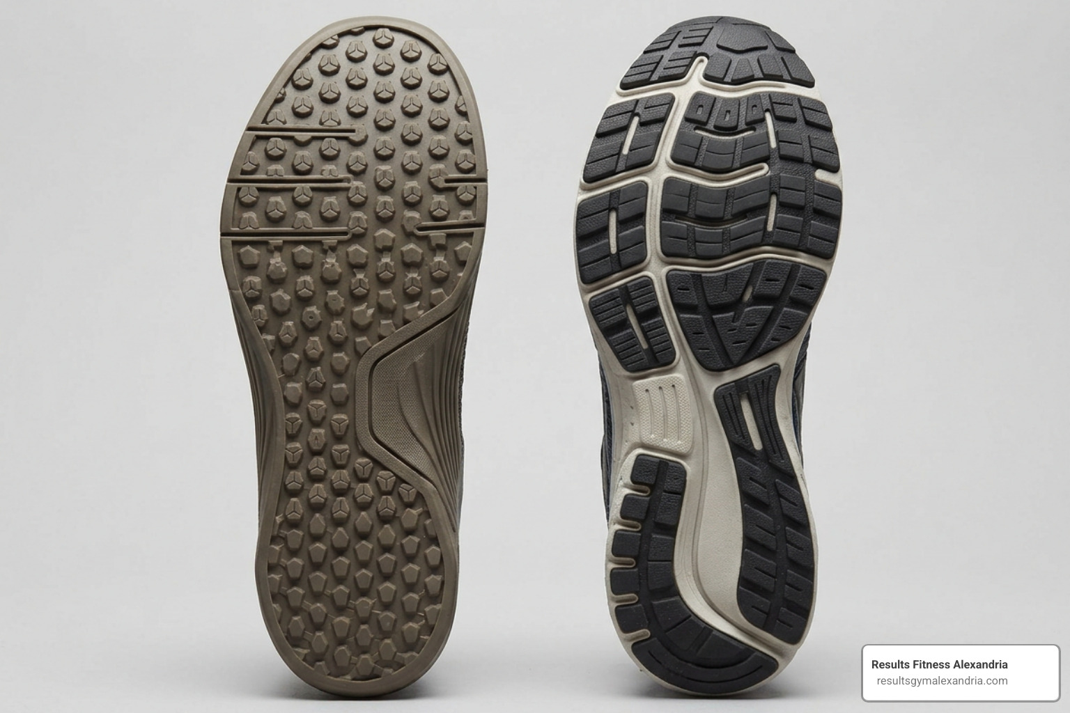 comparing training and running shoe outsoles side-by-side