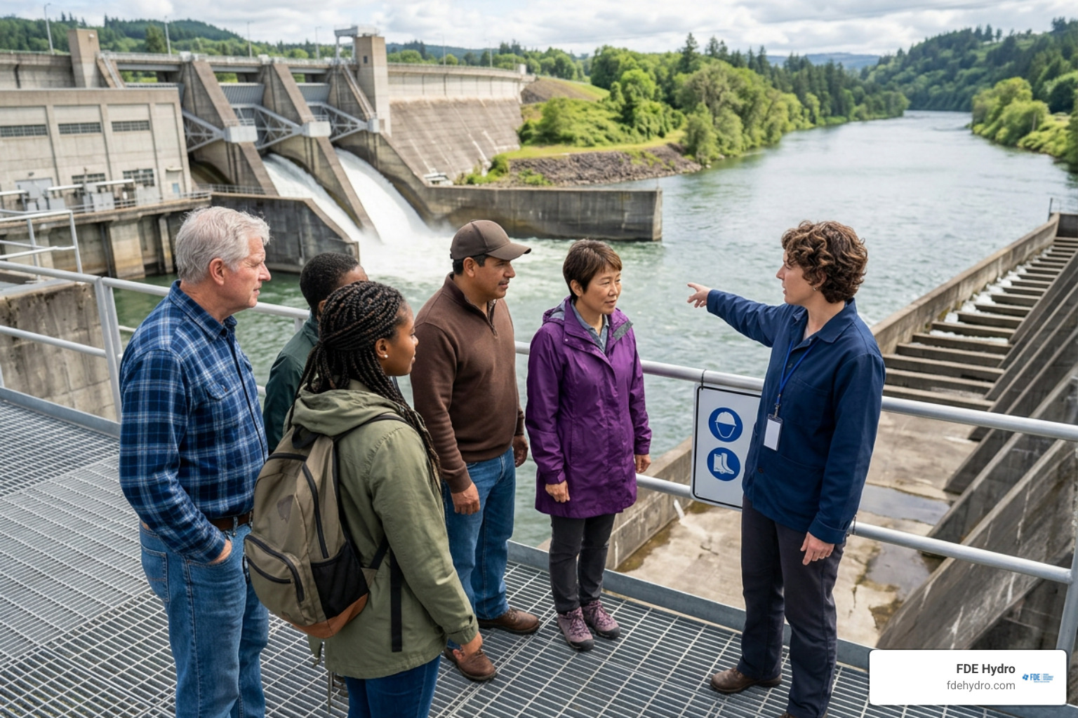 community members touring a local hydropower facility