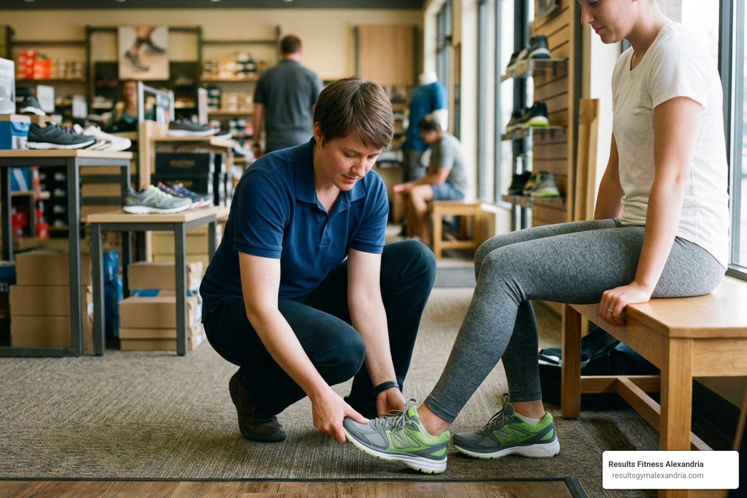 Checking proper shoe fit by pressing thumb at the toe box