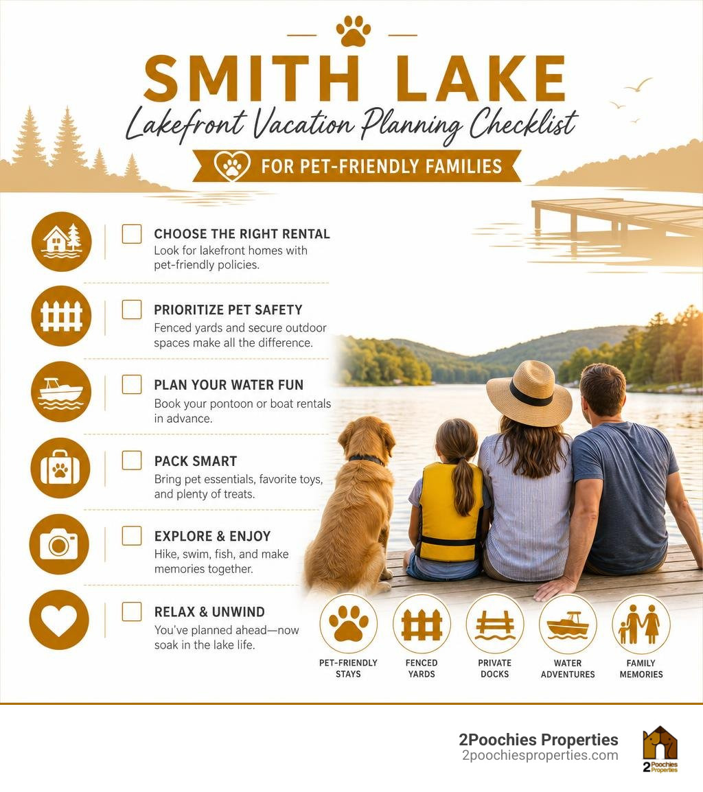 Infographic showing Smith Lake lakefront vacation planning checklist for pet-friendly families infographic Infographic showing Smith Lake lakefront vacation planning checklist for pet-friendly families infographic