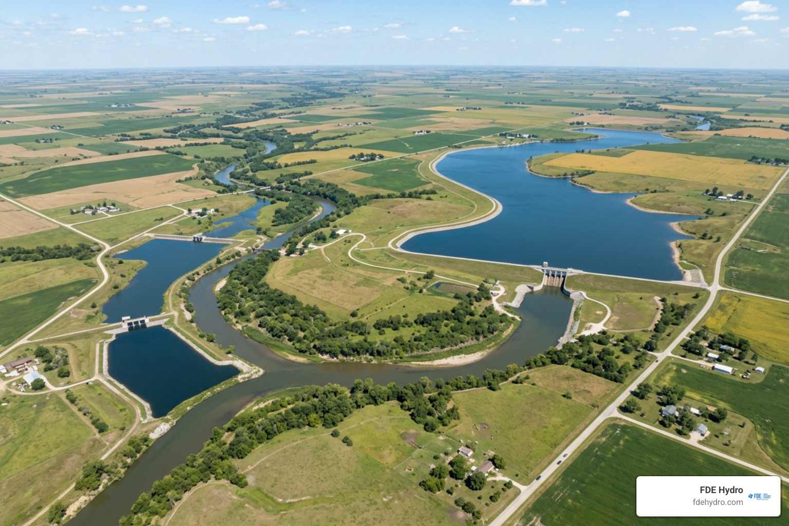 Kansas river basin showing existing dam structures and water resource pathways