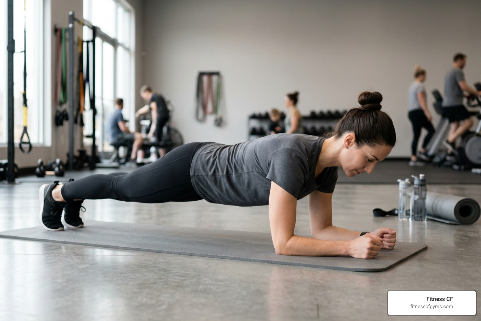 Trainer demonstrating a proper forearm plank alignment