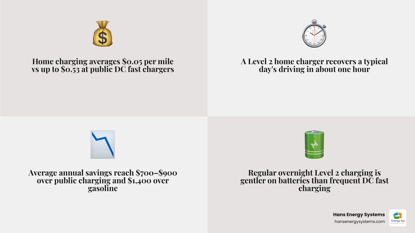 Infographic showing daily time and financial savings of home EV charging vs public charging infographic