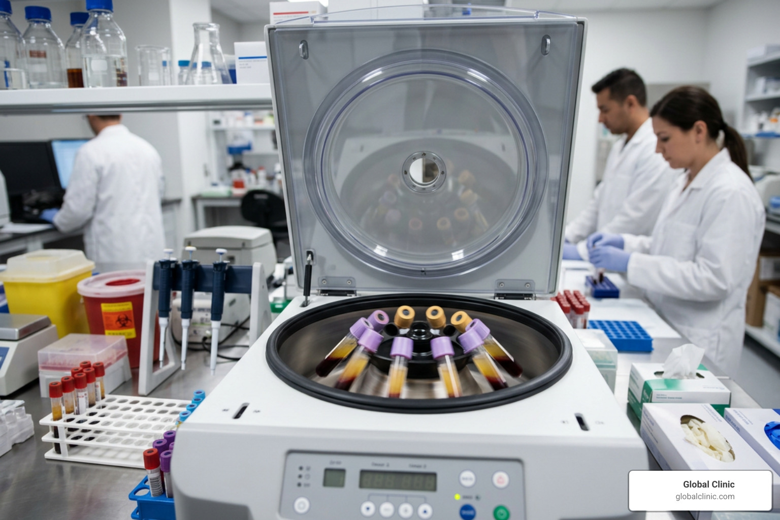 Scientific process of centrifuging blood to isolate concentrated platelet-rich plasma