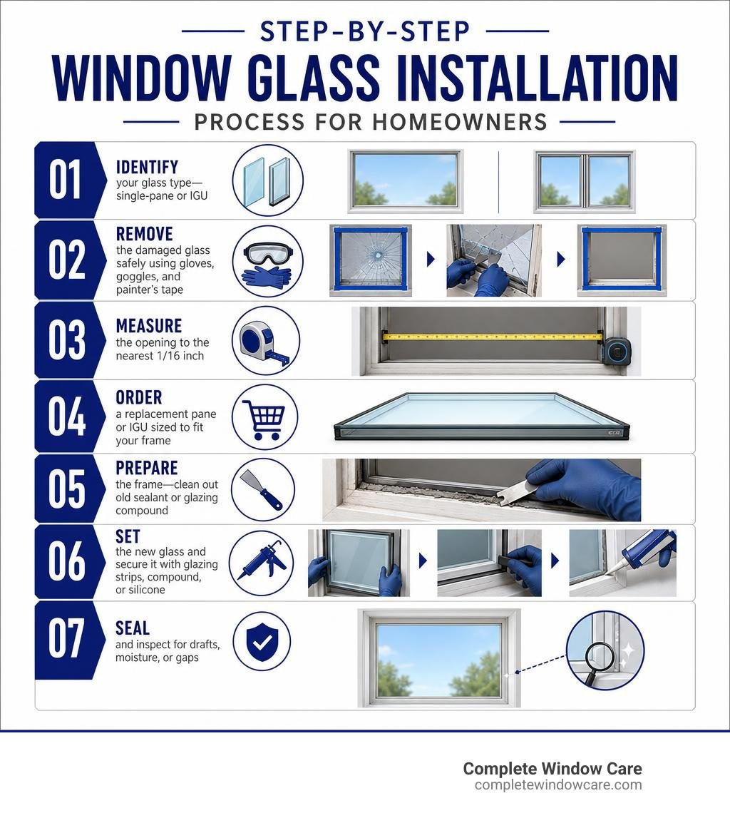Step-by-step window glass installation process infographic for homeowners infographic