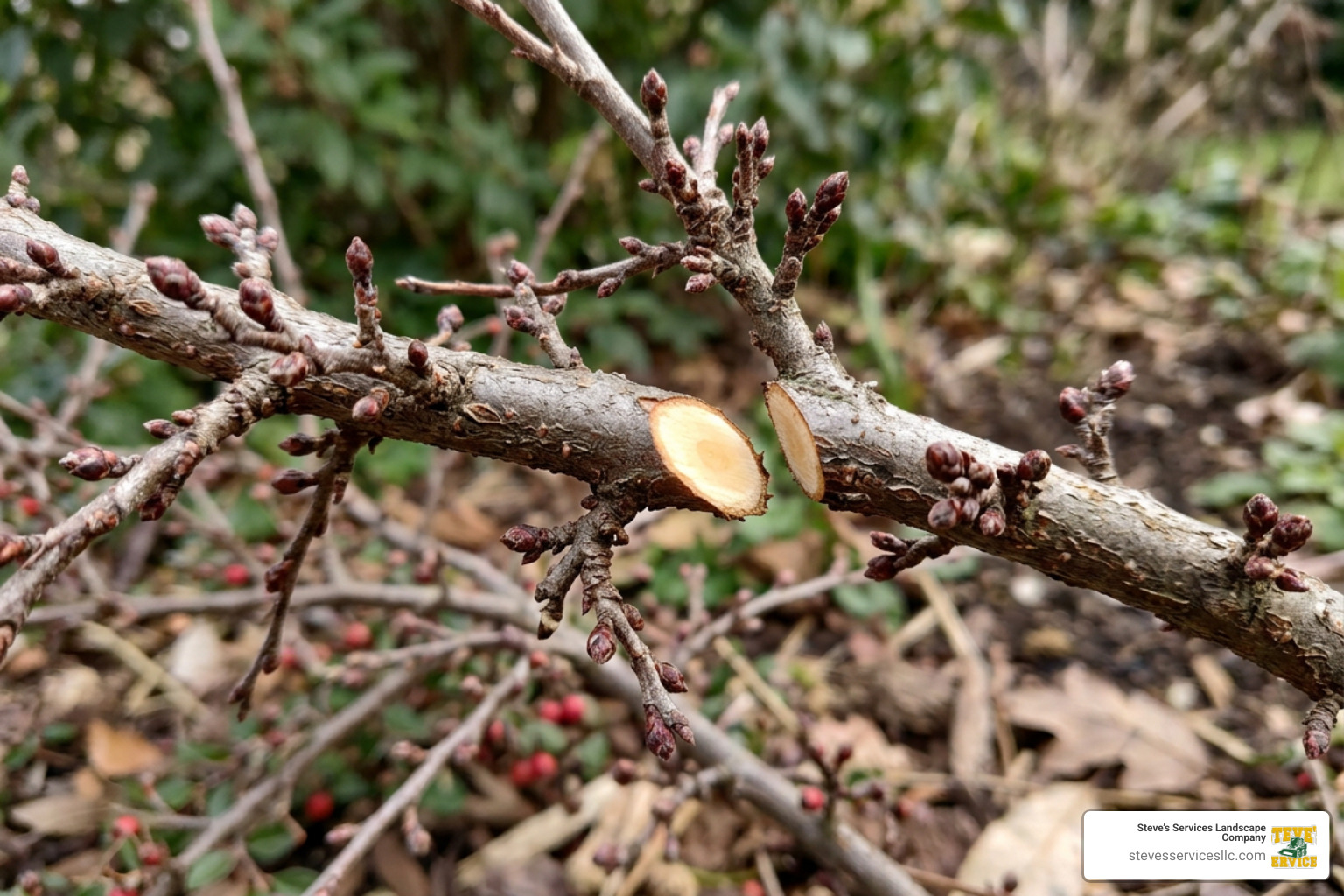 Selective pruning cuts on a cotoneaster branch Selective pruning cuts on a cotoneaster branch