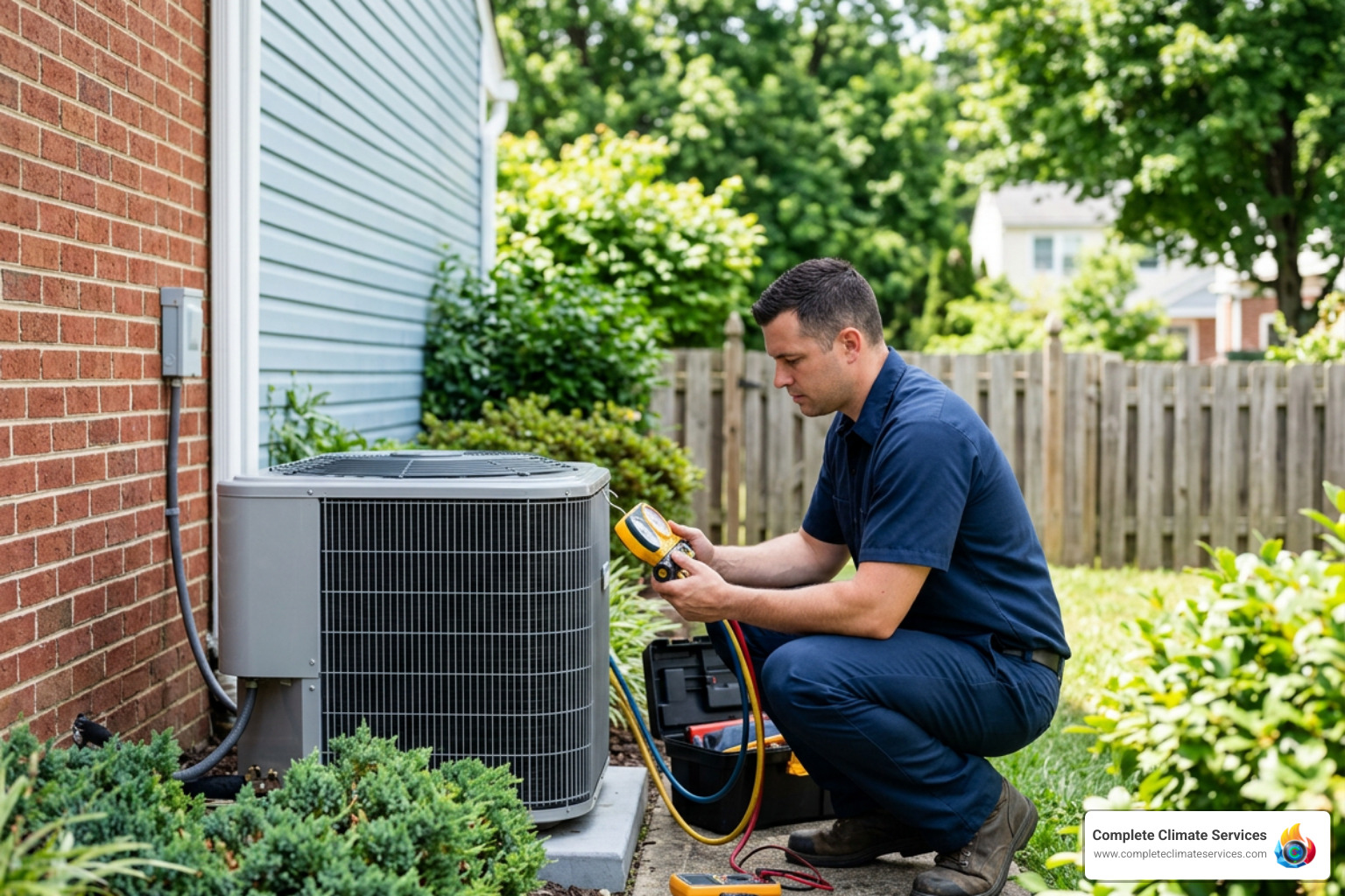 technician inspecting AC unit in Baltimore home technician inspecting AC unit in Baltimore home