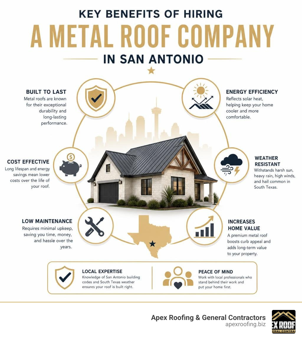 Key benefits of hiring a metal roof company in San Antonio infographic infographic Key benefits of hiring a metal roof company in San Antonio infographic infographic