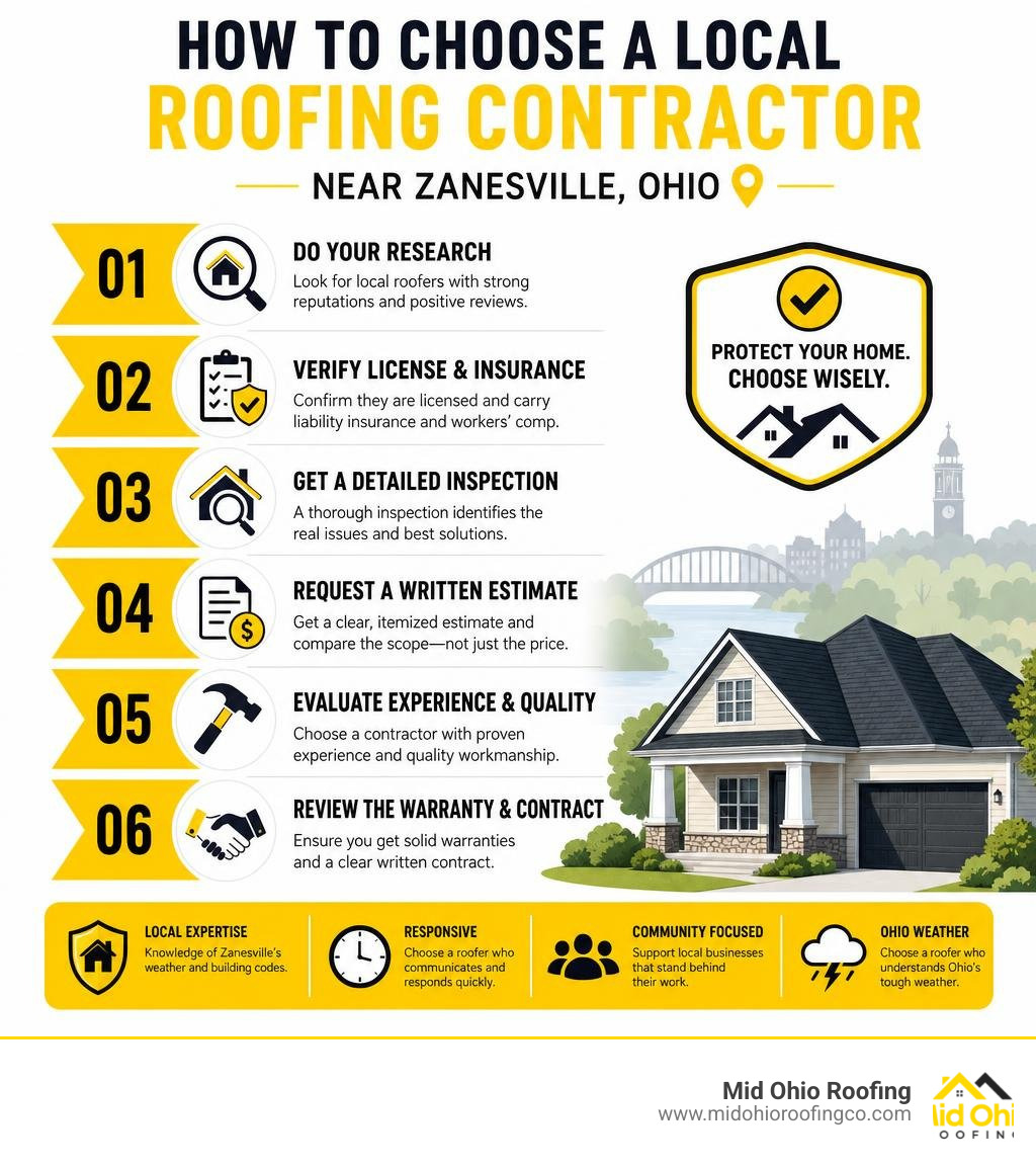 Infographic: How to choose a local roofing contractor near Zanesville Ohio step by step infographic Infographic: How to choose a local roofing contractor near Zanesville Ohio step by step infographic
