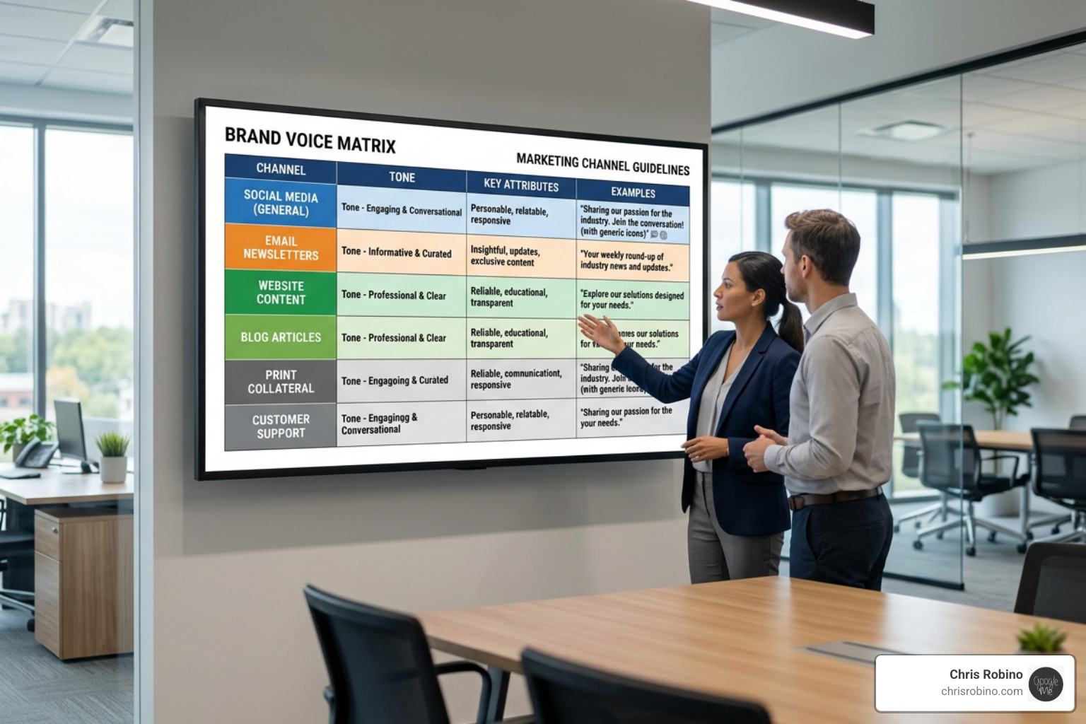 A brand voice matrix mapping tone guidelines across different marketing channels A brand voice matrix mapping tone guidelines across different marketing channels