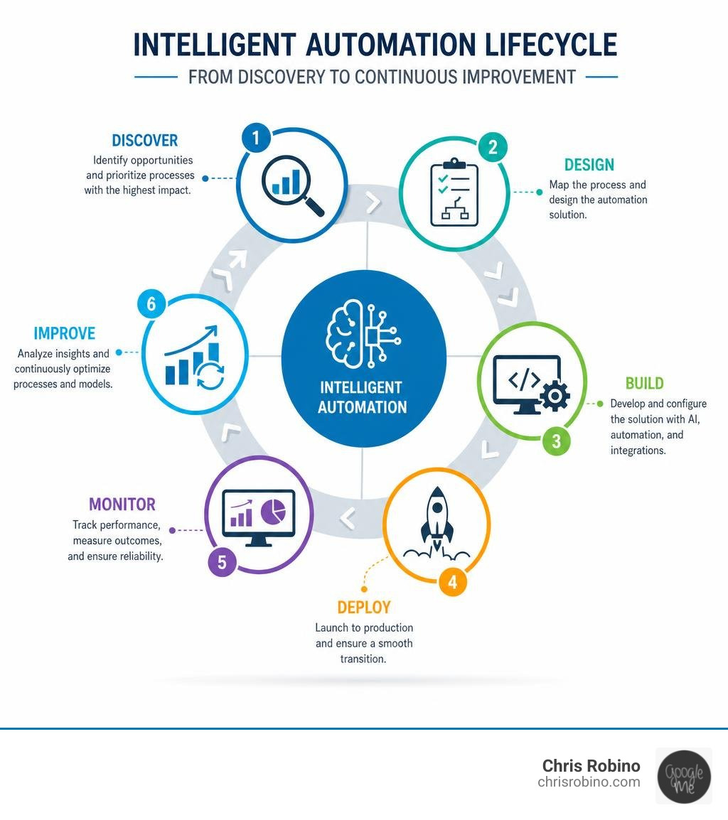 Intelligent automation lifecycle from discovery to continuous improvement infographic infographic Intelligent automation lifecycle from discovery to continuous improvement infographic infographic