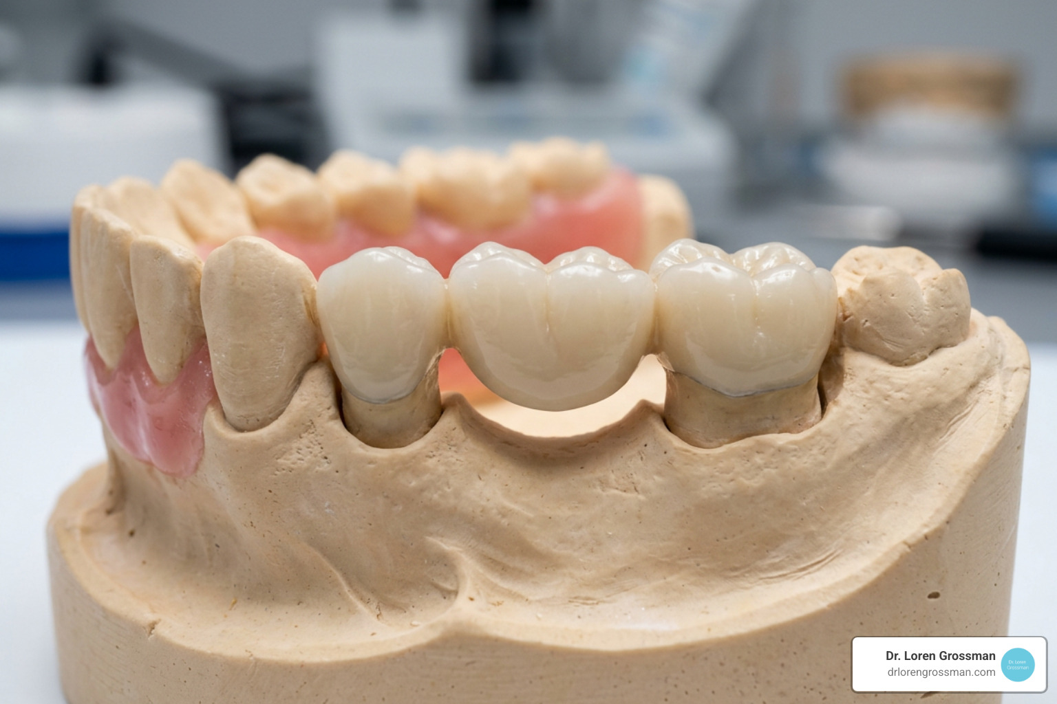 Traditional dental bridge structure showing pontic and crowns