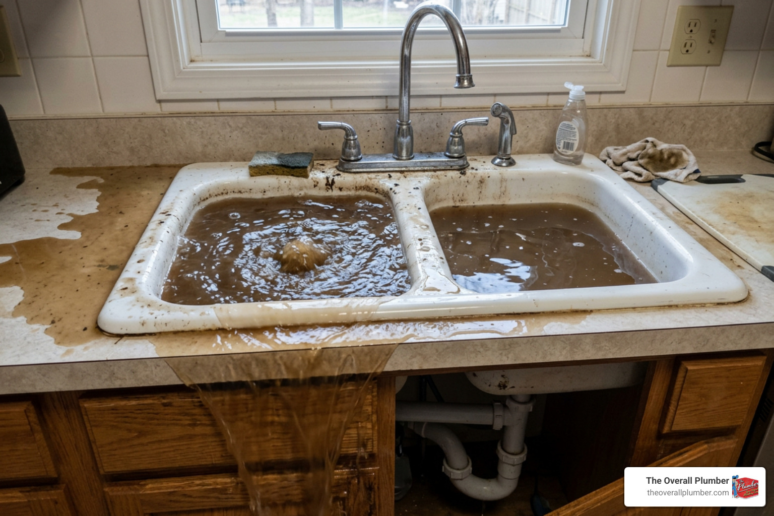 contaminated water backing up in a sink