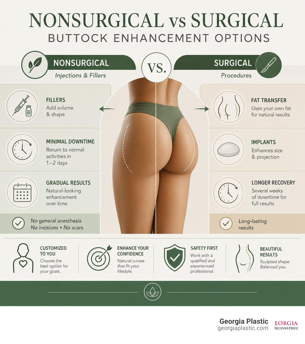 Nonsurgical vs surgical buttock enhancement options comparison infographic infographic