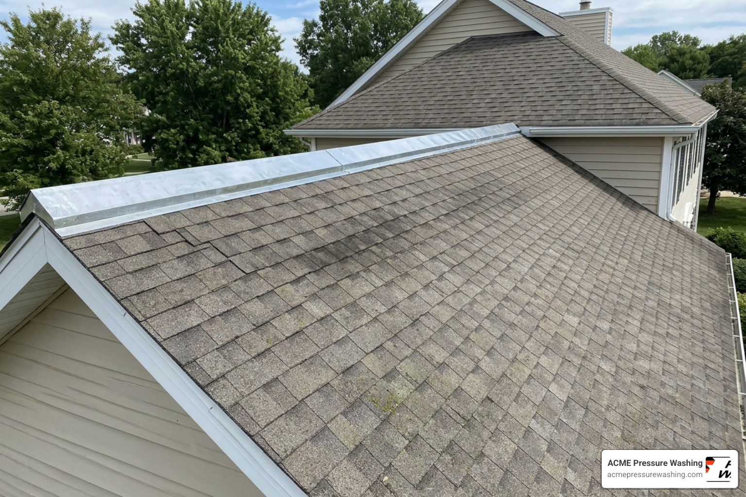 roof with zinc strips preventing algae growth