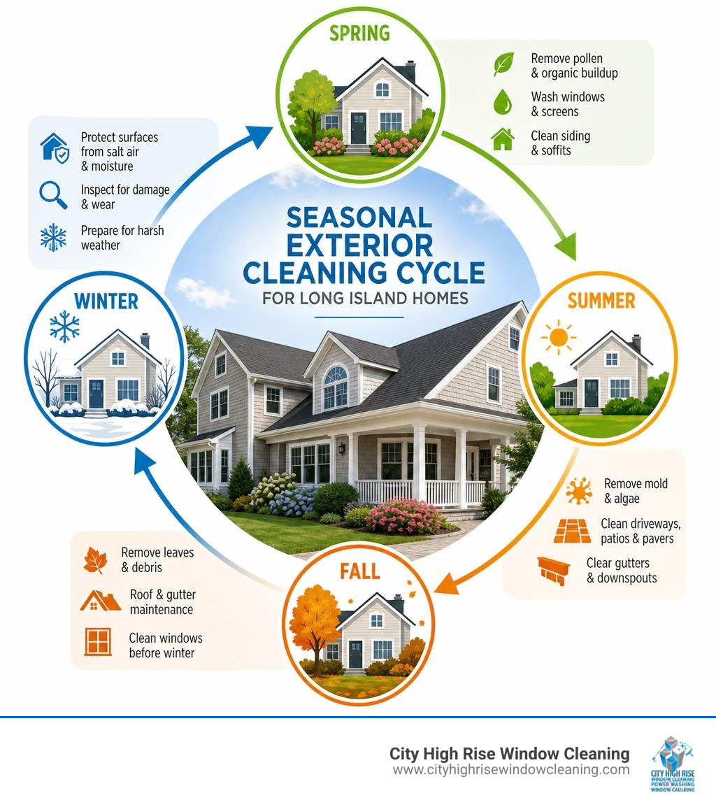 Seasonal exterior cleaning cycle for Long Island homes infographic infographic Seasonal exterior cleaning cycle for Long Island homes infographic infographic