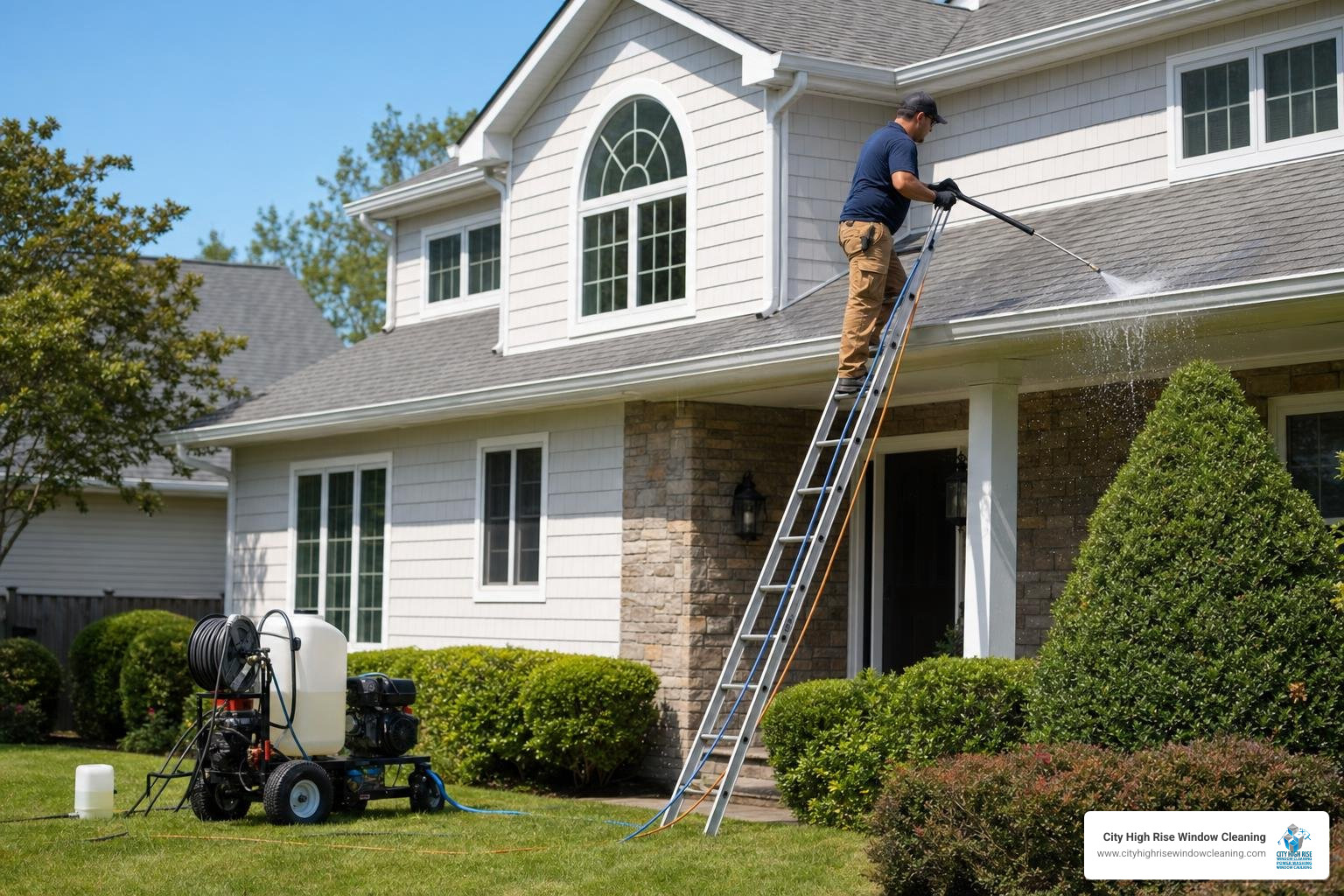 Professional roof and gutter cleaning as part of exterior home cleaning Long Island Professional roof and gutter cleaning as part of exterior home cleaning Long Island