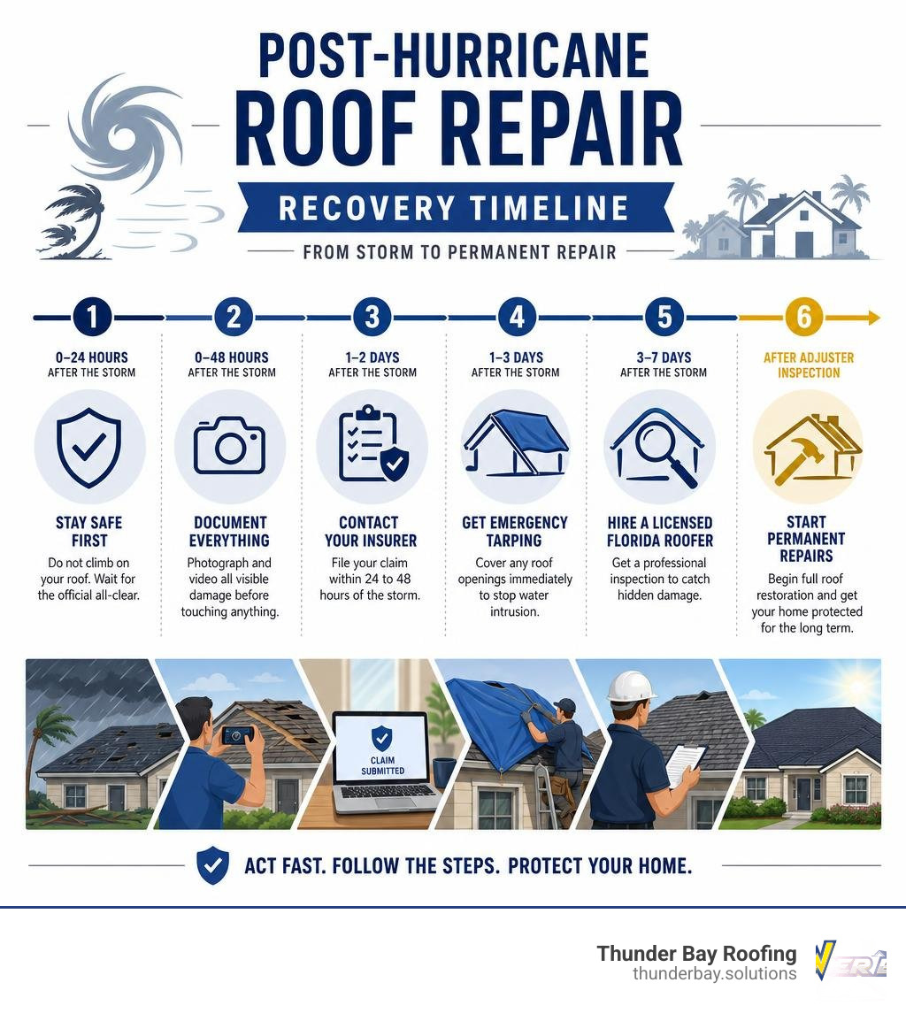 Post-hurricane roof repair recovery timeline infographic from storm to permanent repair infographic Post-hurricane roof repair recovery timeline infographic from storm to permanent repair infographic
