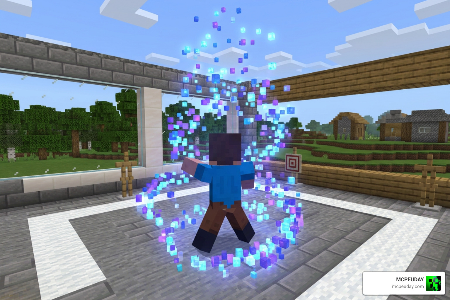 Nen aura training in Minecraft Bedrock with custom particle effects Nen aura training in Minecraft Bedrock with custom particle effects