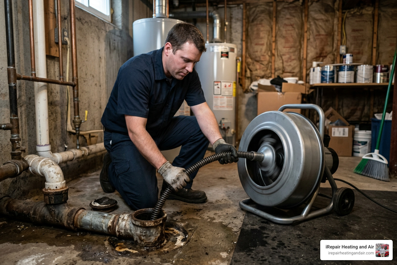 drain snaking being performed on a residential sewer line drain snaking being performed on a residential sewer line