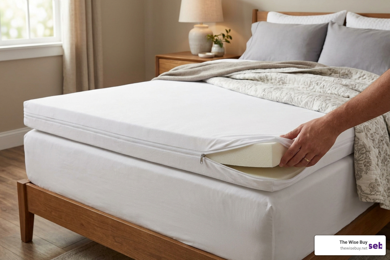 Waterproof zippered 2 inch mattress cover protecting a foam topper