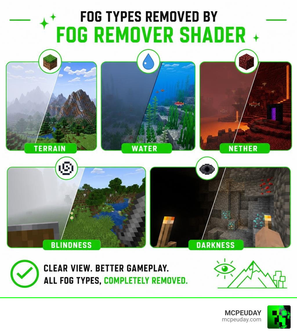 Infographic showing fog types removed by Fog Remover Shader terrain water nether blindness darkness infographic Infographic showing fog types removed by Fog Remover Shader terrain water nether blindness darkness infographic