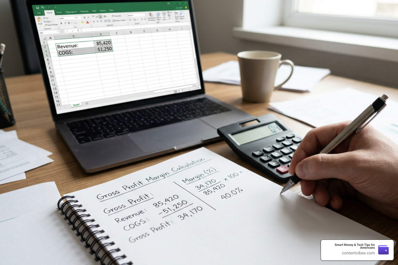 Step-by-step visual breakdown of the gross profit margin calculation Step-by-step visual breakdown of the gross profit margin calculation