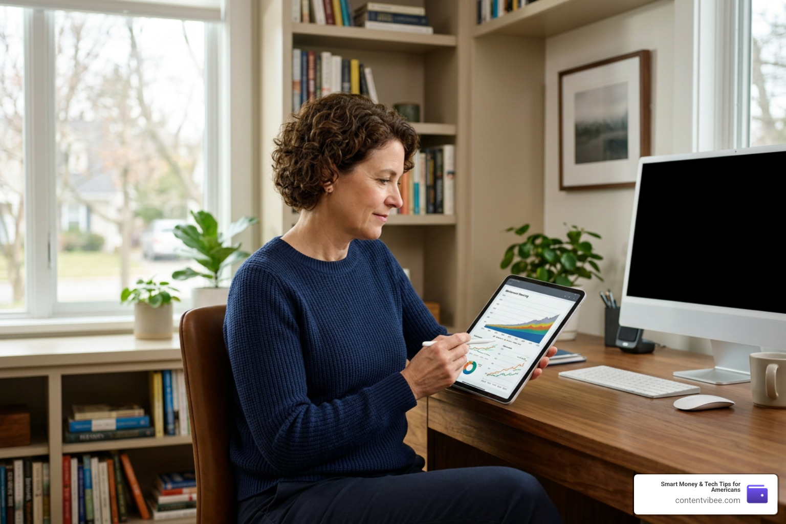 Person analyzing financial charts on a tablet to plan their retirement budget