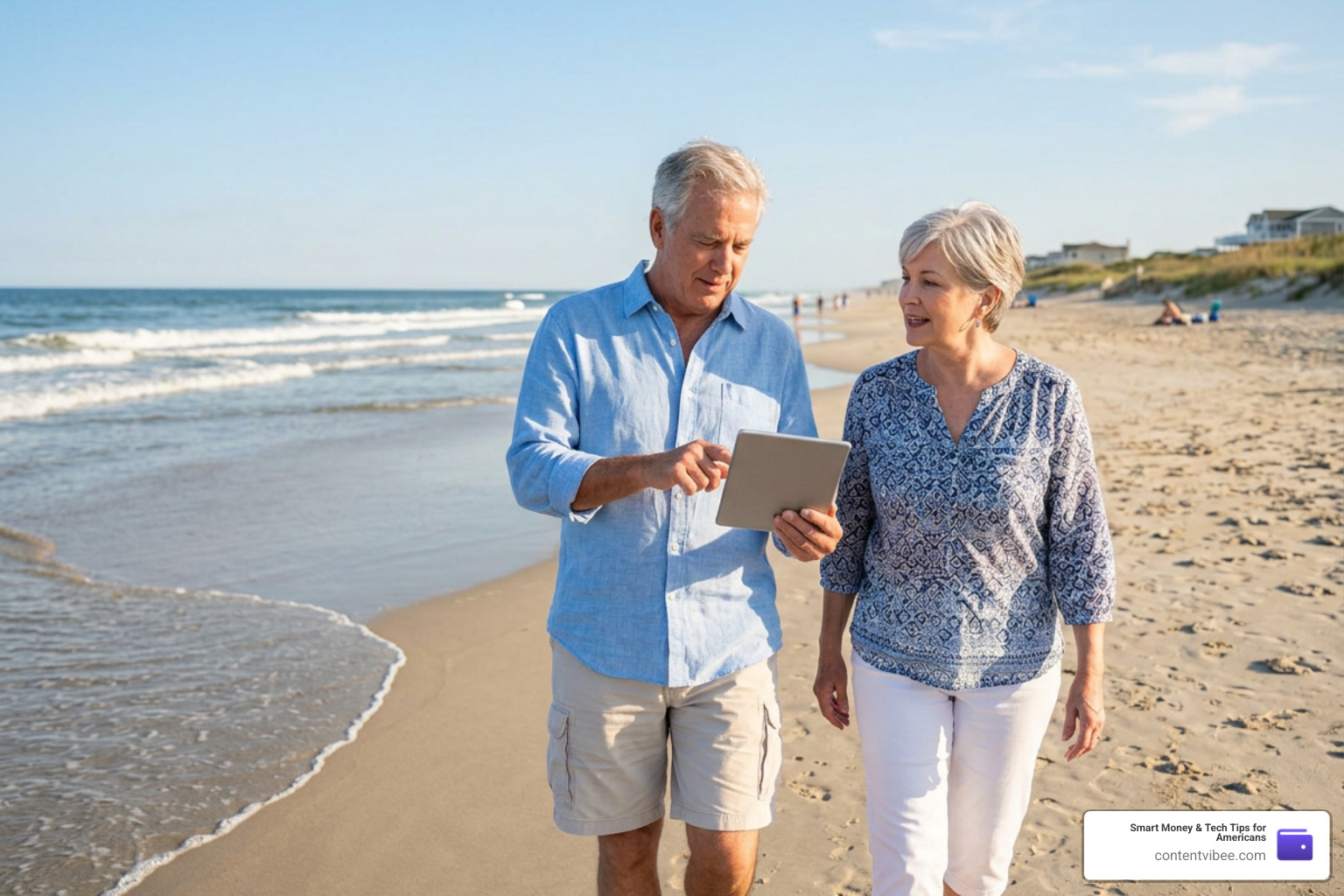 Older couple walking on a beach planning their retirement timeline