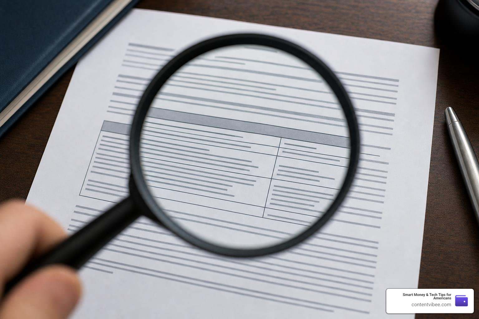 magnifying glass over a financial contract detailing advisory fees
