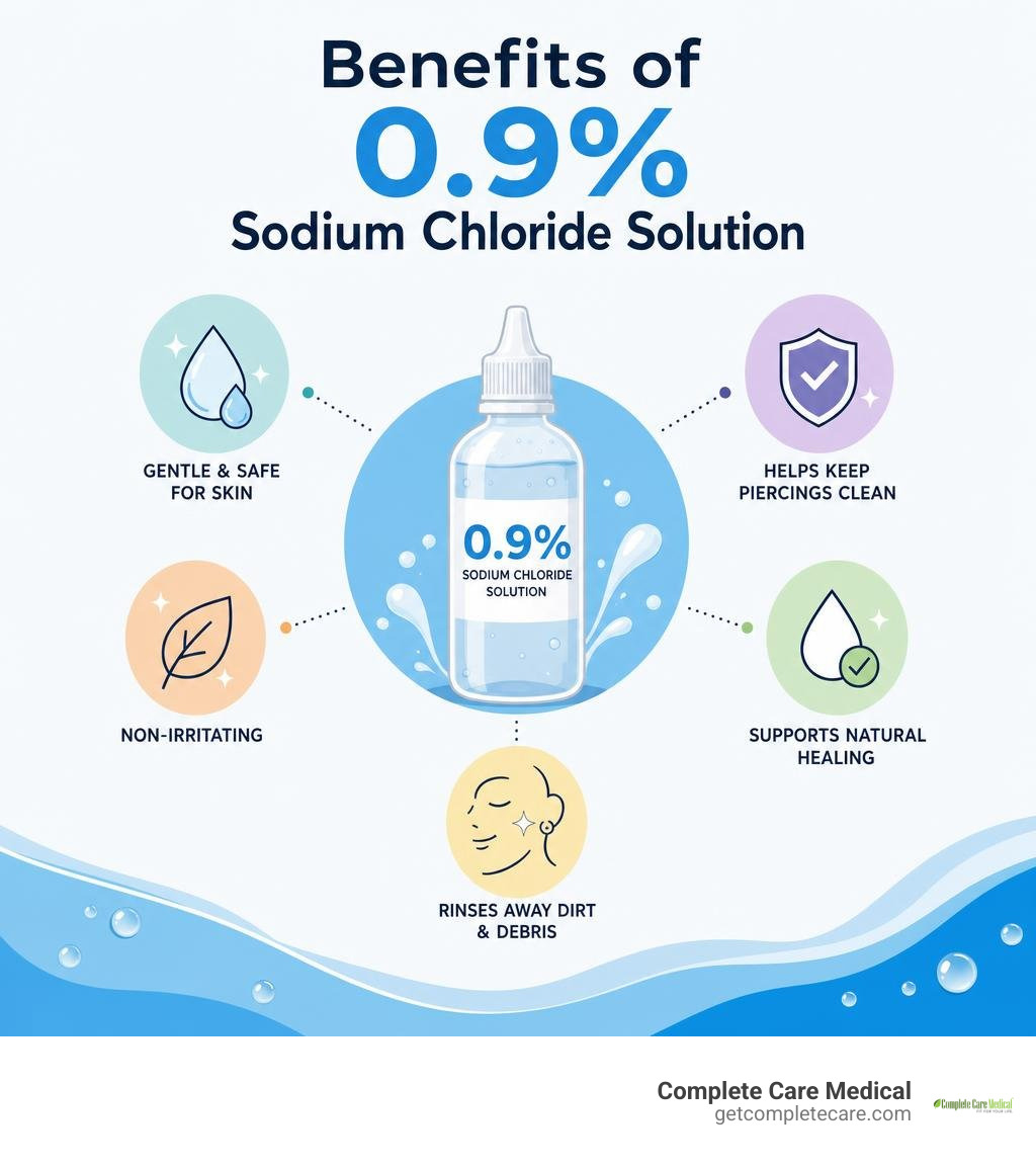 Infographic showing 0.9% normal saline basics: sodium chloride plus sterile water, isotonic concentration, common medical uses, sterility matters, avoid homemade saline for IV or deep wound use - normal saline infographic Infographic showing 0.9% normal saline basics: sodium chloride plus sterile water, isotonic concentration, common medical uses, sterility matters, avoid homemade saline for IV or deep wound use - normal saline infographic