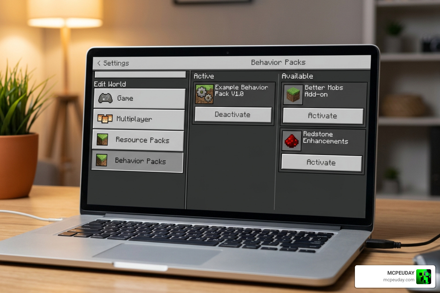 Minecraft Bedrock settings menu enabling behavior packs