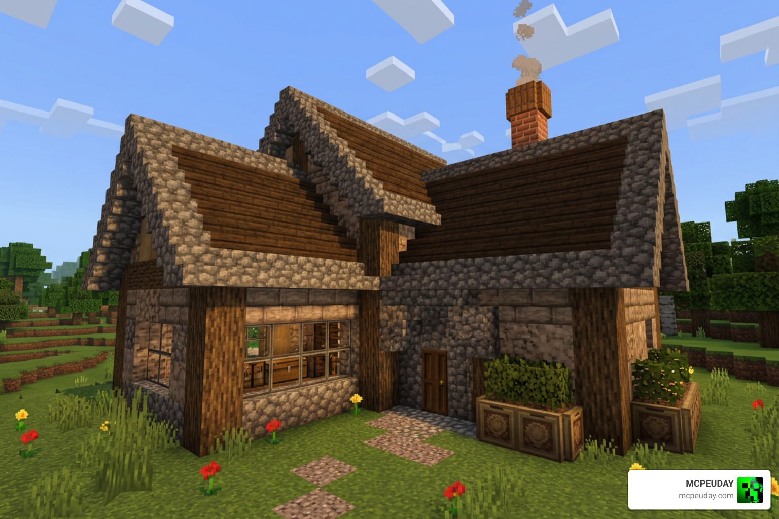 Connected walls and roofs built using Gooblideco Addon