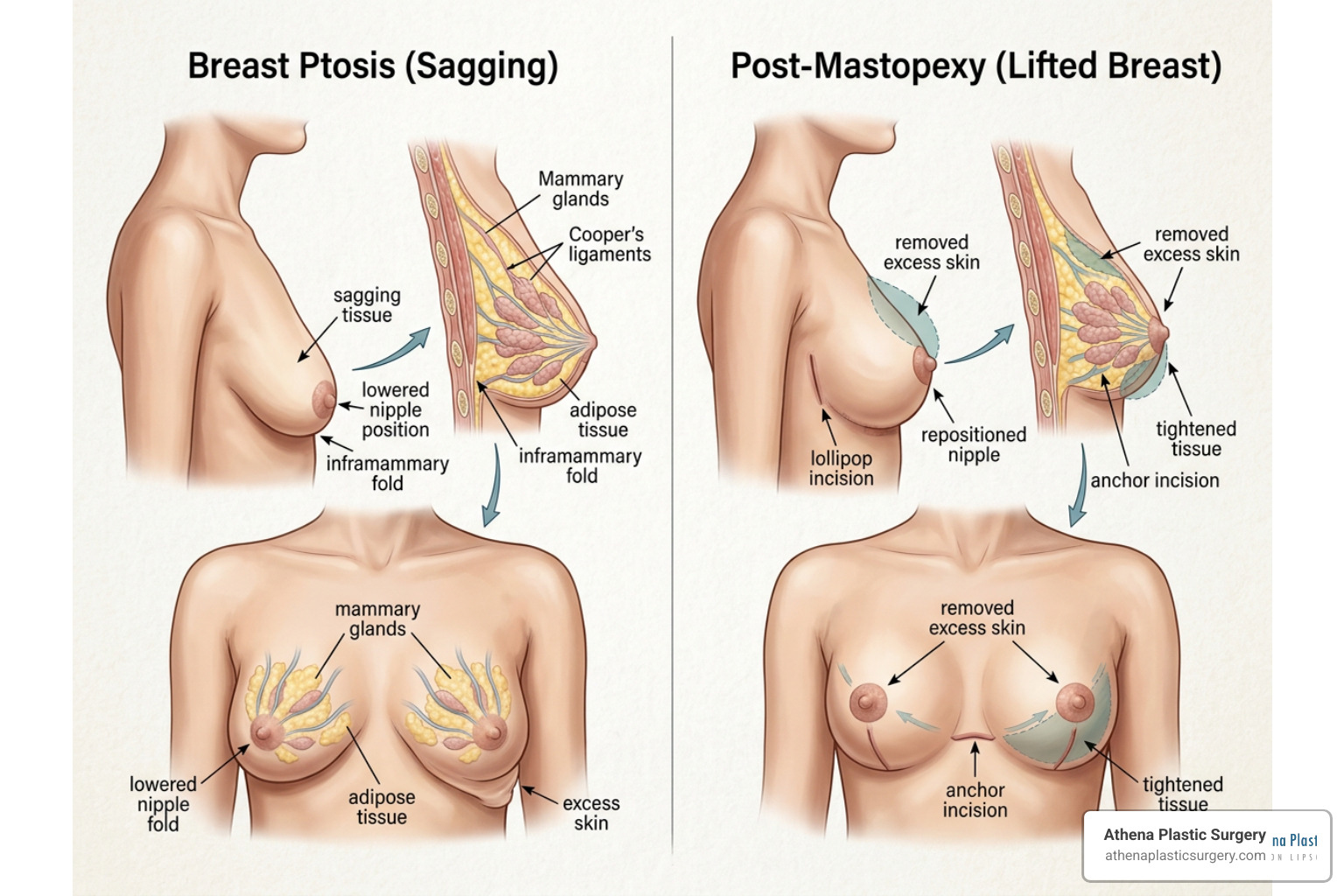 Anatomy of breast ptosis and the lifting process