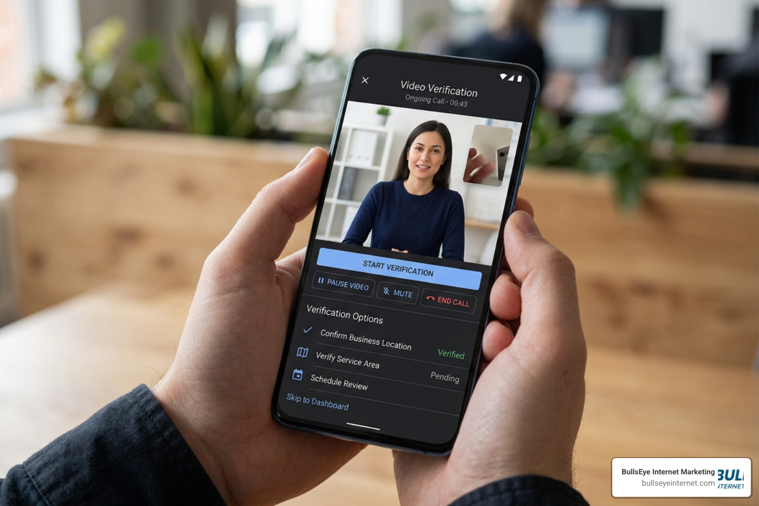 Smartphone screen showing Google Business Profile video verification process
